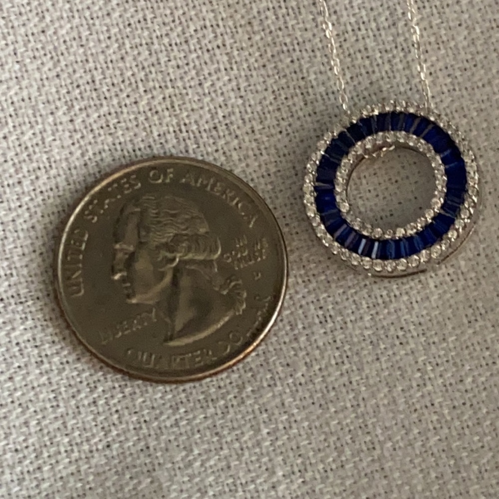 Silver w/Blue Circle Pendant on 925 Italy Chain 18 - Picture 12 of 13